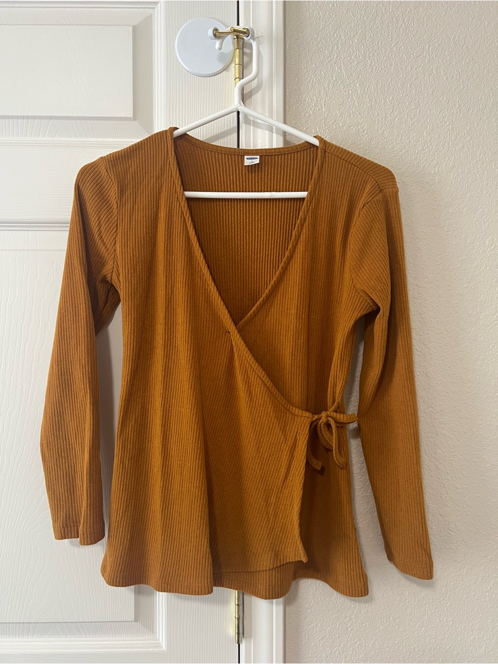 Old Navy Cozy Ribbed Wrap Top Burnt Ginger Brown Long Sleeve Size Small
